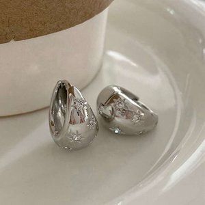 Star CZ chunky Hoops silver sterling steel earrings